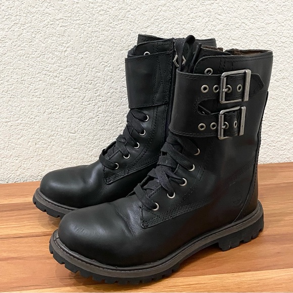 TIMBERLAND Earthkeepers 8238A Double Buckle Strap Black Leather Boots Size 7M - Picture 1 of 16